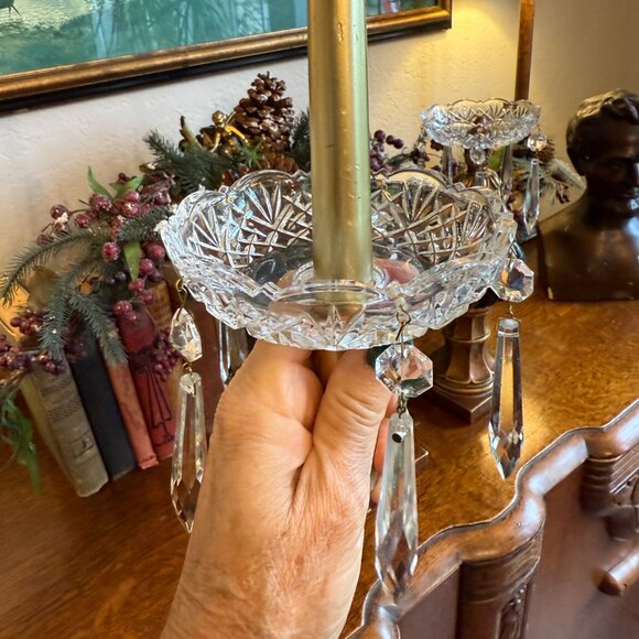 2 Vintage Crystal Bobeche Candle Drip Rings with Dangling Crystals - Picture 9 of 16